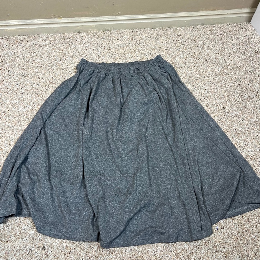 Heather Gray Elastic Waist Midi Skirt with Pockets XXL A-Line Jersey Stretch